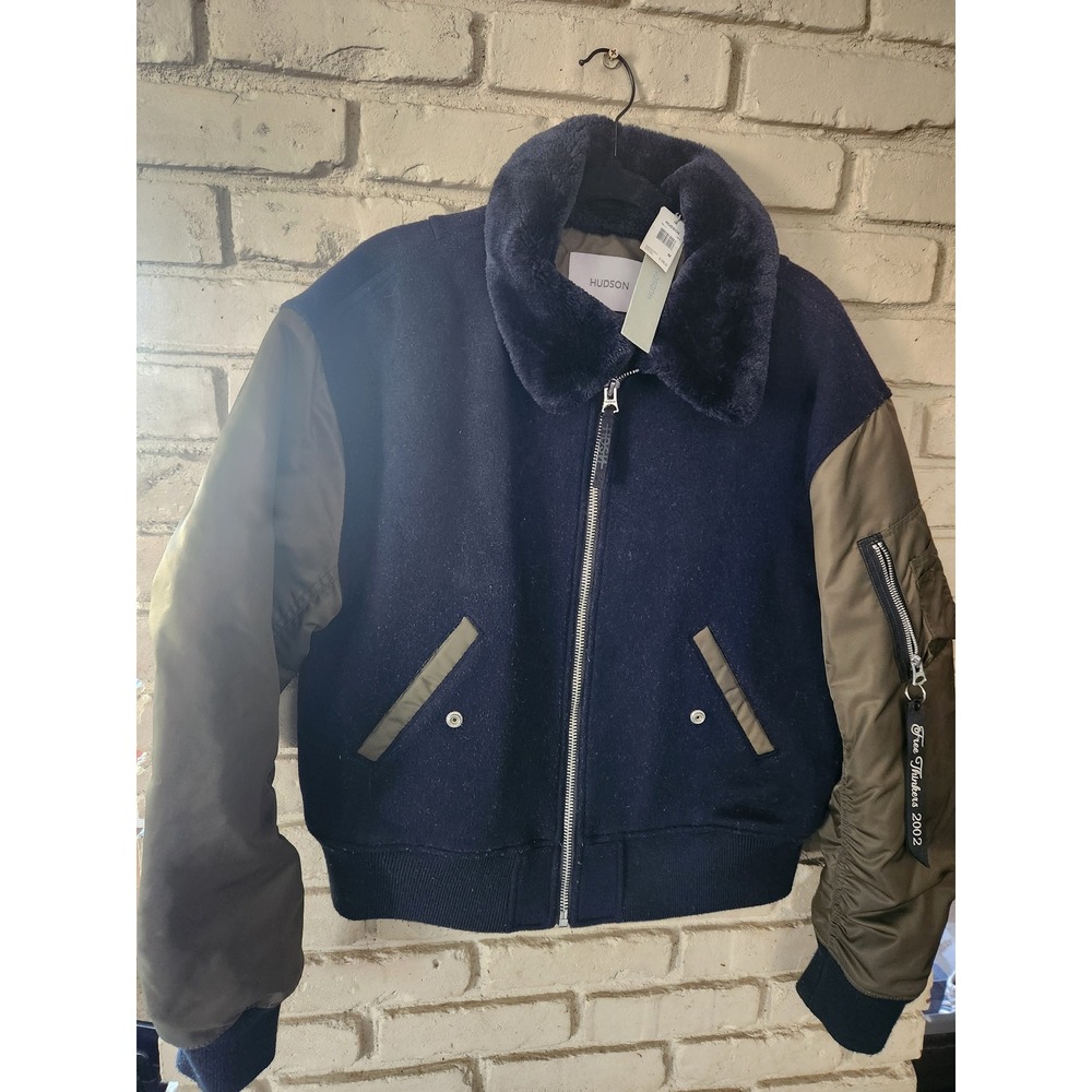 NWT Hudson Mens Navy Wool Bomber Jacket